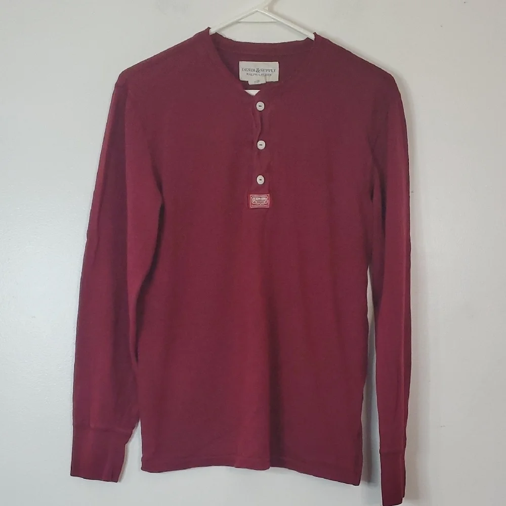 Denim & Supply Red Cotton Henley Top Size Small Buttons Closet Staple - Picture 1 of 11